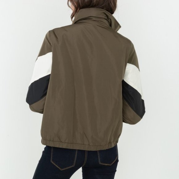 Olive Color-blocked Puffer Jacket - Picture 3 of 4
